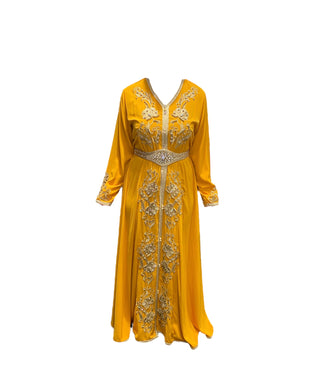 Kaftan avondjurk feestjurk met riem | Geel